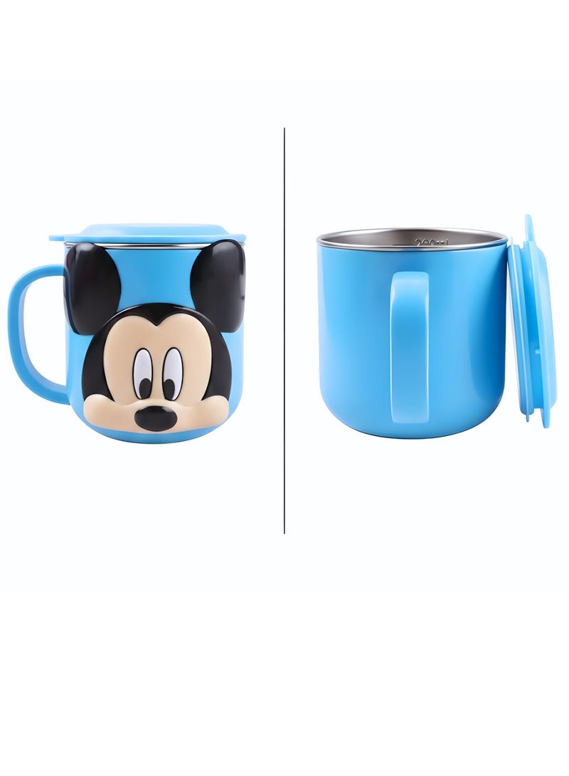 Disney Kids Stainless Steel Drinking Mug with Lid – Cartoon Design | Double Wall Insulated Cup for Hot & Cold Drinks | Leak-Resistant, Safe & Durable Children Mug (Mickey Blue) - Image 2